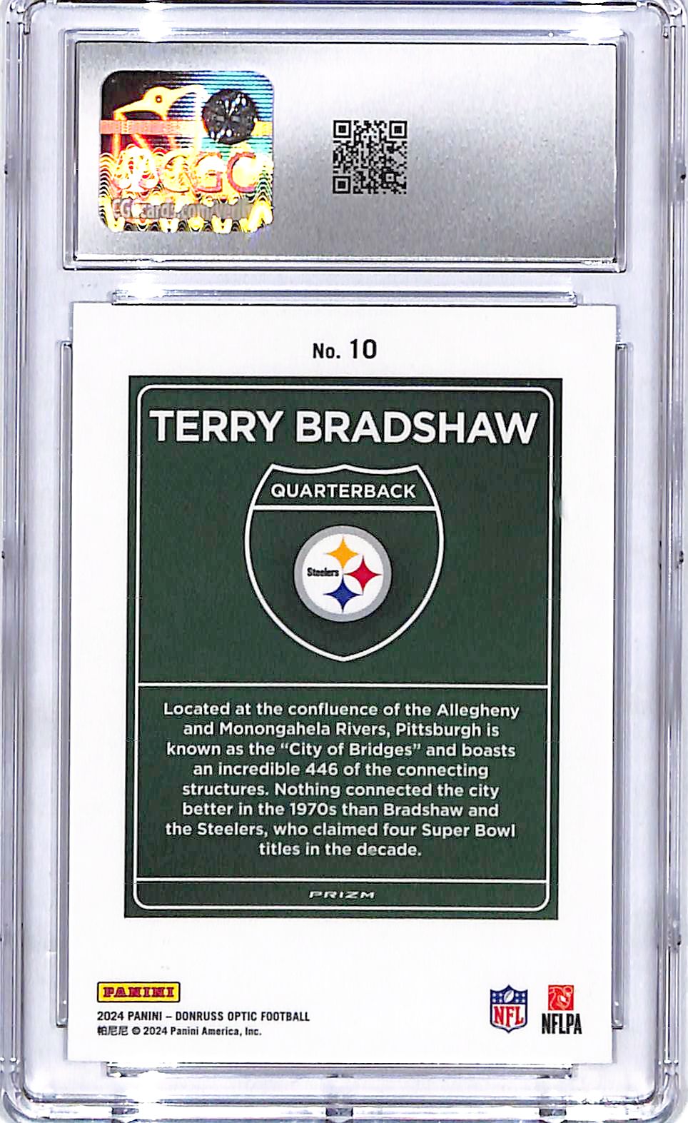 2024 Donruss Optic Terry Bradshaw Downtown #10 CGC 10 Steelers