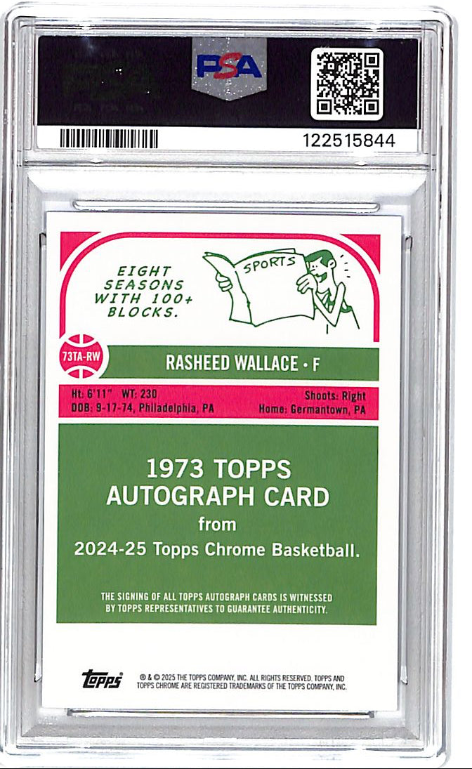 2024-25 Topps Chrome Rasheed Wallace Auto Autograph Purple Geometric PSA 9