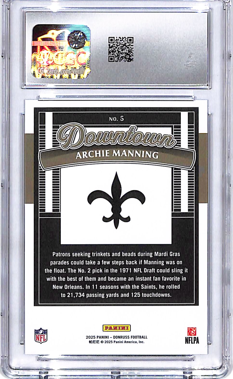 2025 Donruss Archie Manning Downtown #5 CGC 10 Saints