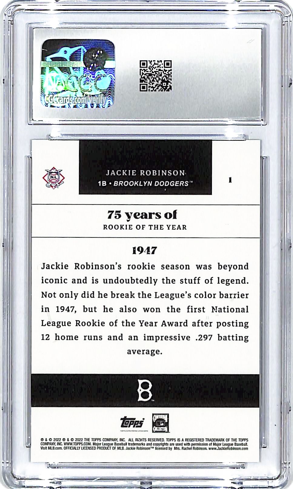 2022 Topps Rookie of the Year 75th Anniversary Jackie Robinson #1 CGC 9.5
