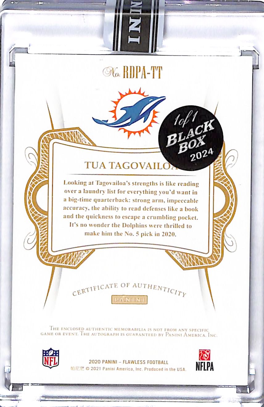 2020 Flawless Tua Tagovailoa Auto Autograph Rookie RC Patch Jersey Black Box 1/1