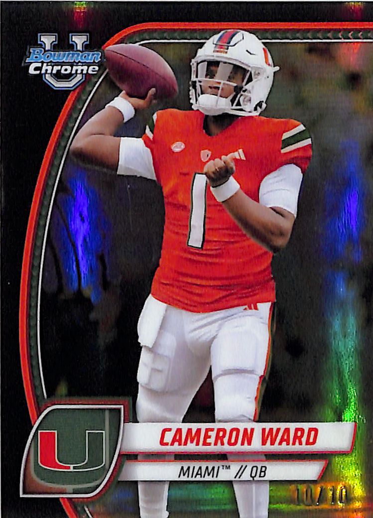 2024 Bowman Chrome University Cameron Ward Rookie RC Black Refractor /10 Miami