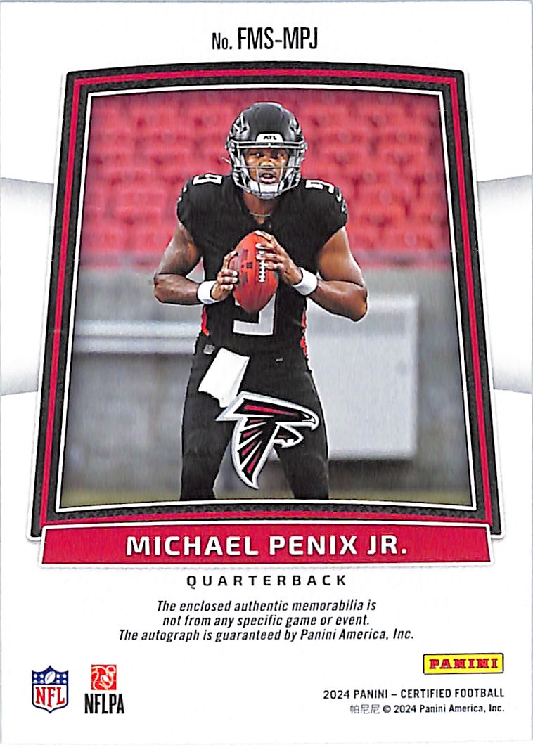 2024 Certified Michael Penix Jr Auto Autograph Rookie RC Patch Jersey /299 Silver Falcons
