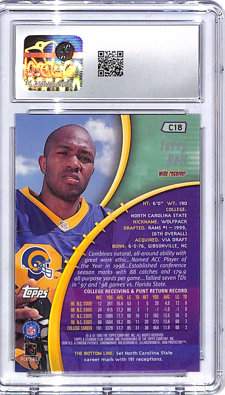 1999 Topps Stadium Club Torry Holt Chrome Preview CGC 9.5 Rams