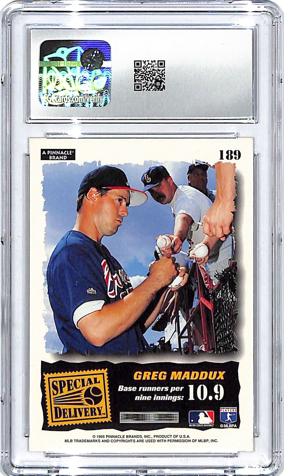 1995 Score Summit Greg Maddux Special Delivery #189 CGC 9.5 Braves