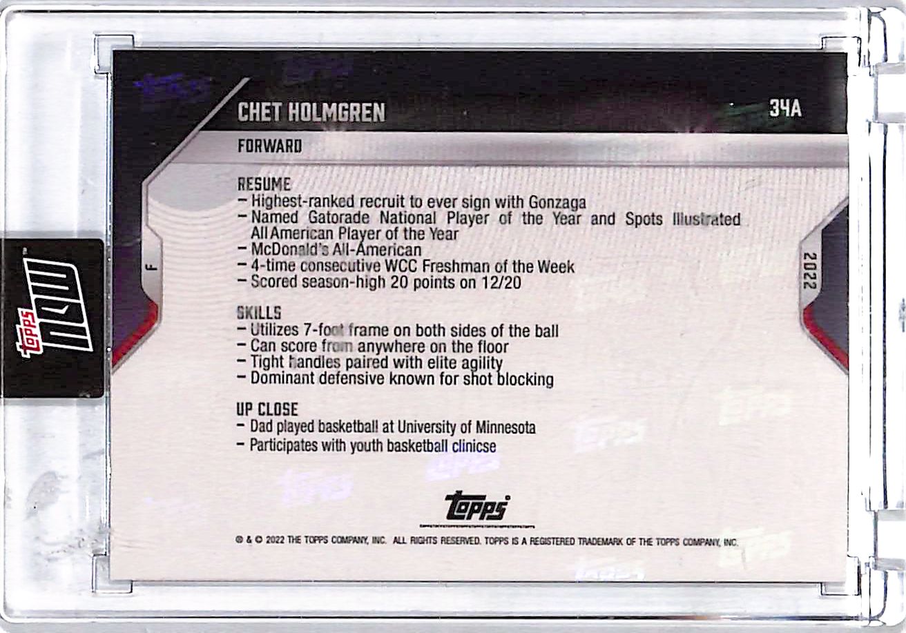 2022 Topps Now Chet Holmgren Bowman Next Auto Autograph Rookie RC /99 Thunder