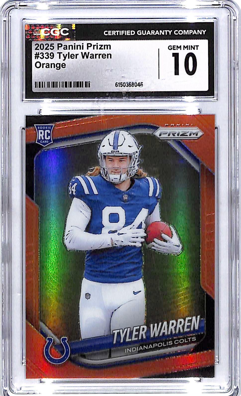 2025 Prizm Tyler Warren Rookie RC Orange /249 CGC 10 Colts