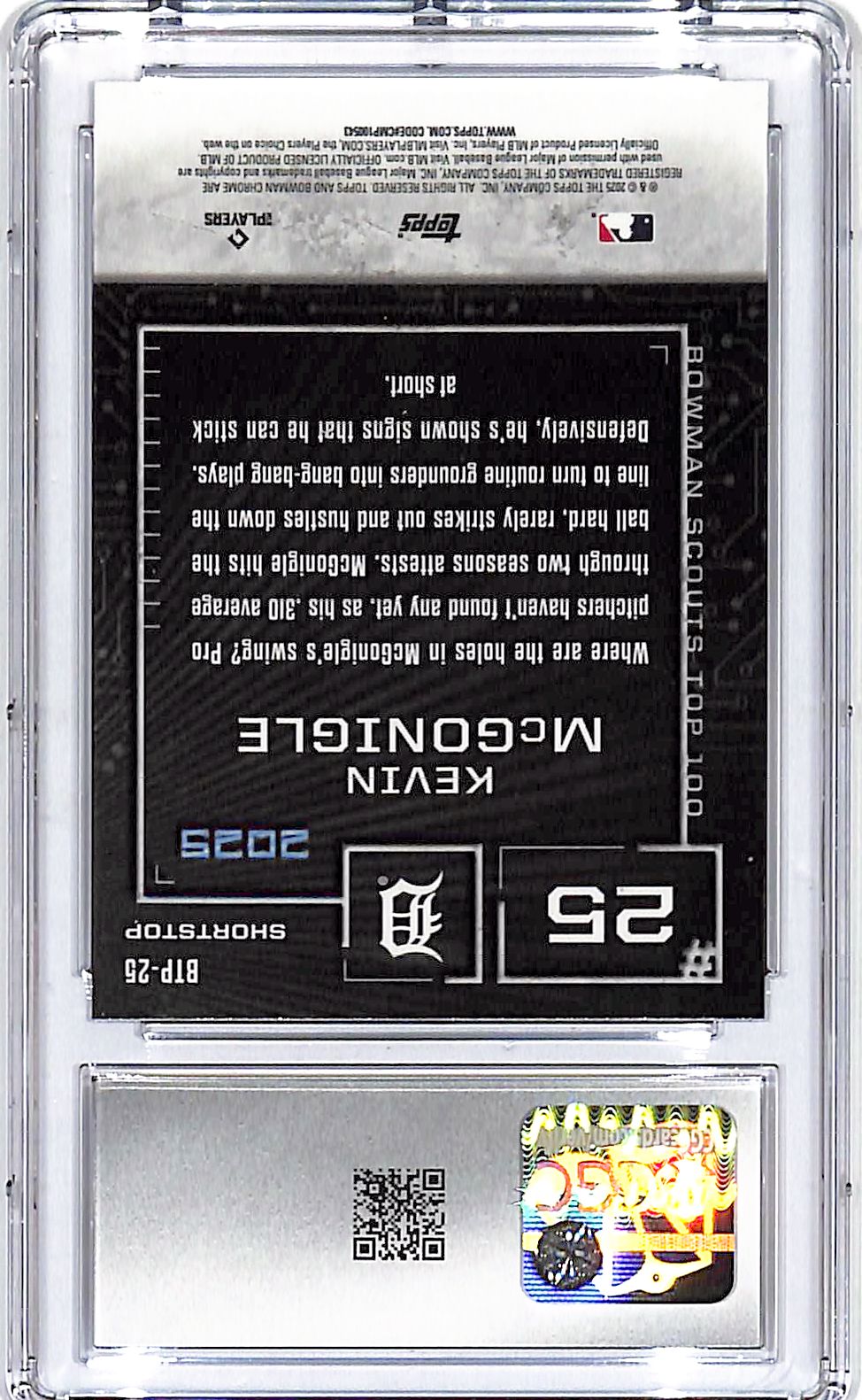 2025 Bowman Chrome Kevin McGonigle Scouts Top 100 Rookie RC CGC 10 Tigers