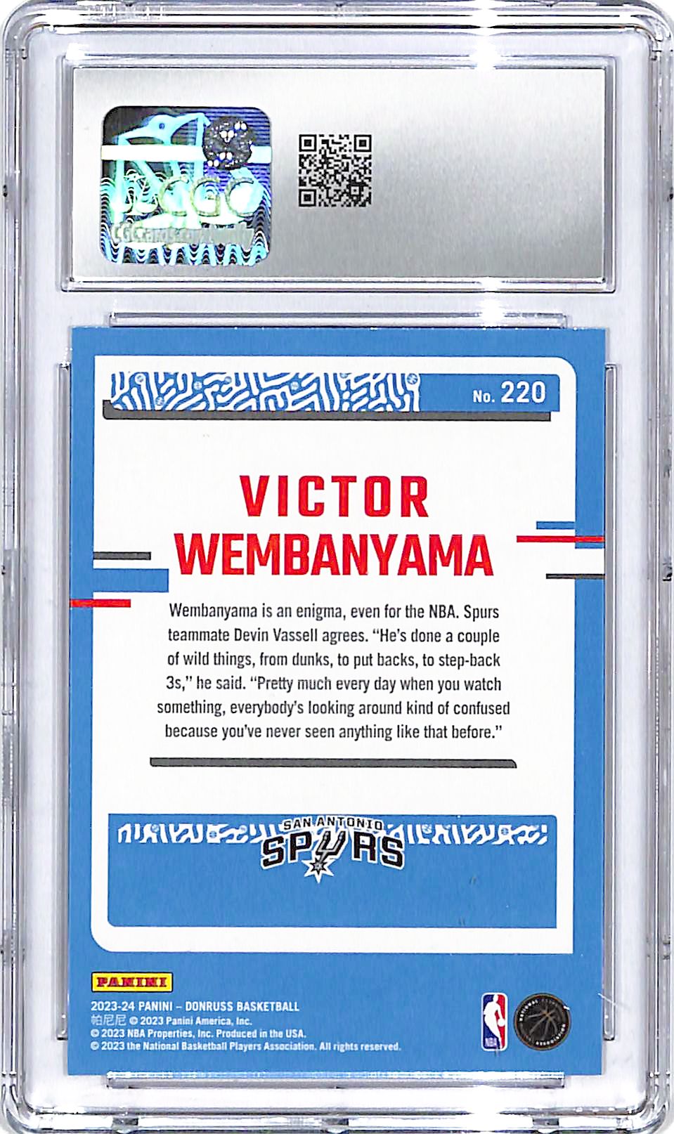 2023-24 Donruss Victor Wembanyama Rated Rookie RC #220 CGC 10 Spurs