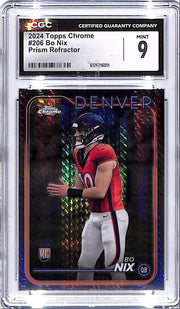 2024 Topps Chrome Bo Nix Rookie RC Prism Refractor CGC 9 Broncos