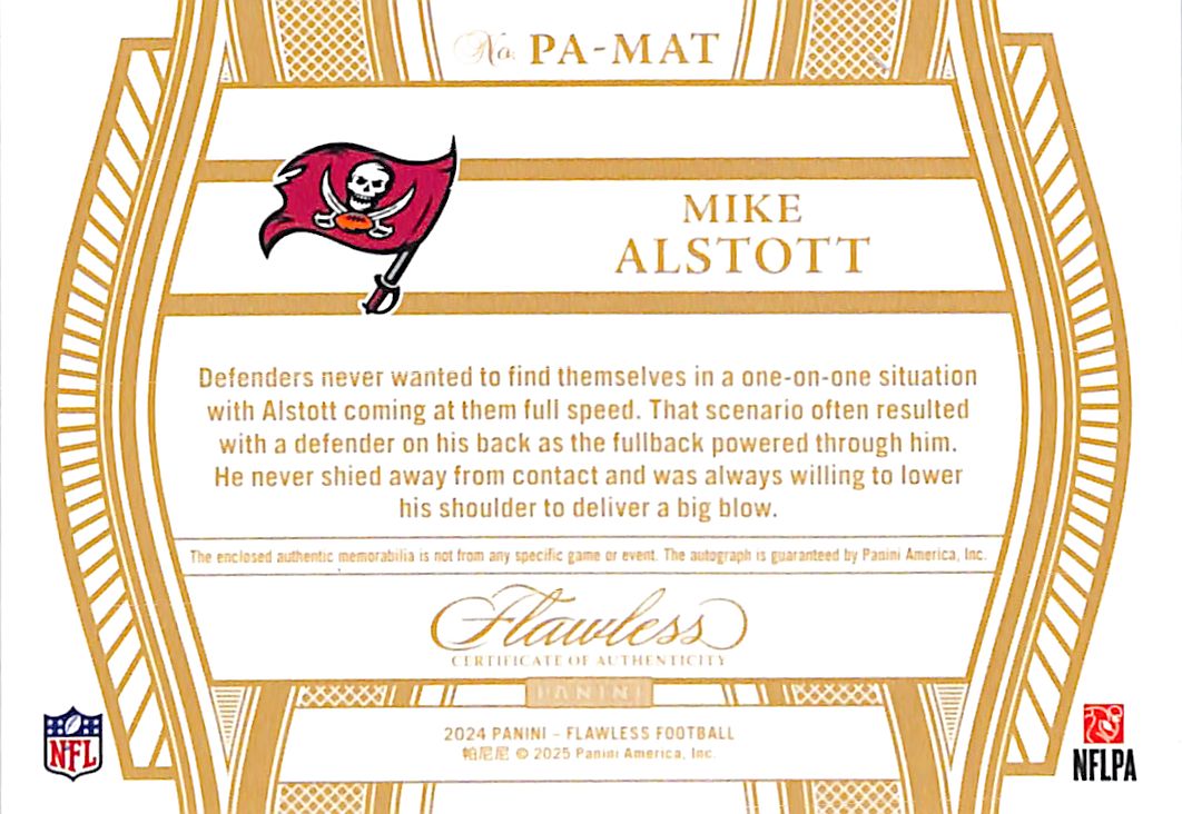 2024 Flawless Mike Alstott Auto Autograph Patch Jersey /20 Buccaneers