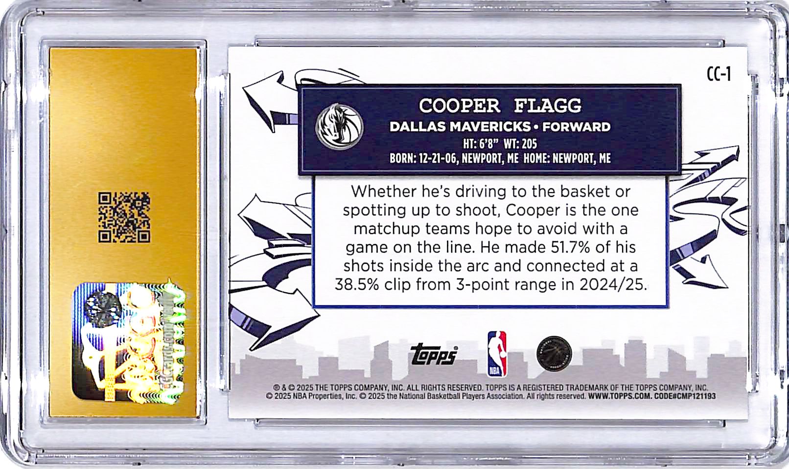 2025-26 Topps Cooper Flagg Clutch City Prospects Rookie RC CGC 10 Pristine Mavericks