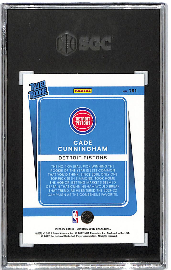 2021-22 Donruss Optic Cade Cunningham Rated Rookie RC #161 SGC 9.5 Pistons