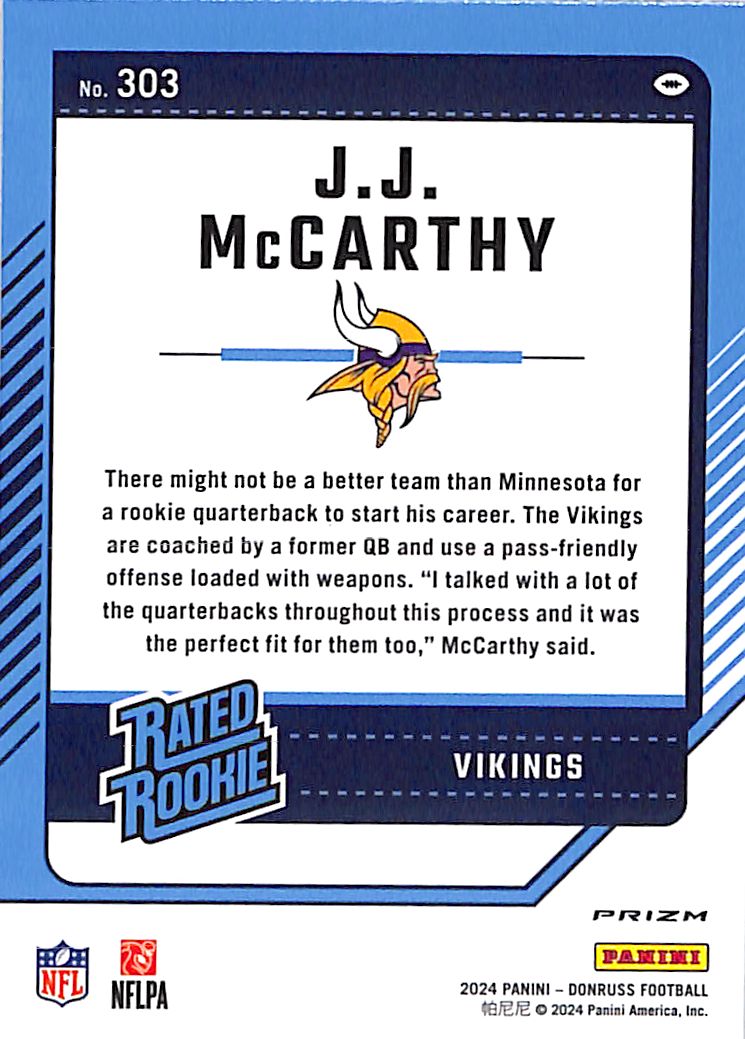2024 Donruss JJ McCarthy Optic Preview Rated Rookie RC Red Green Vikings