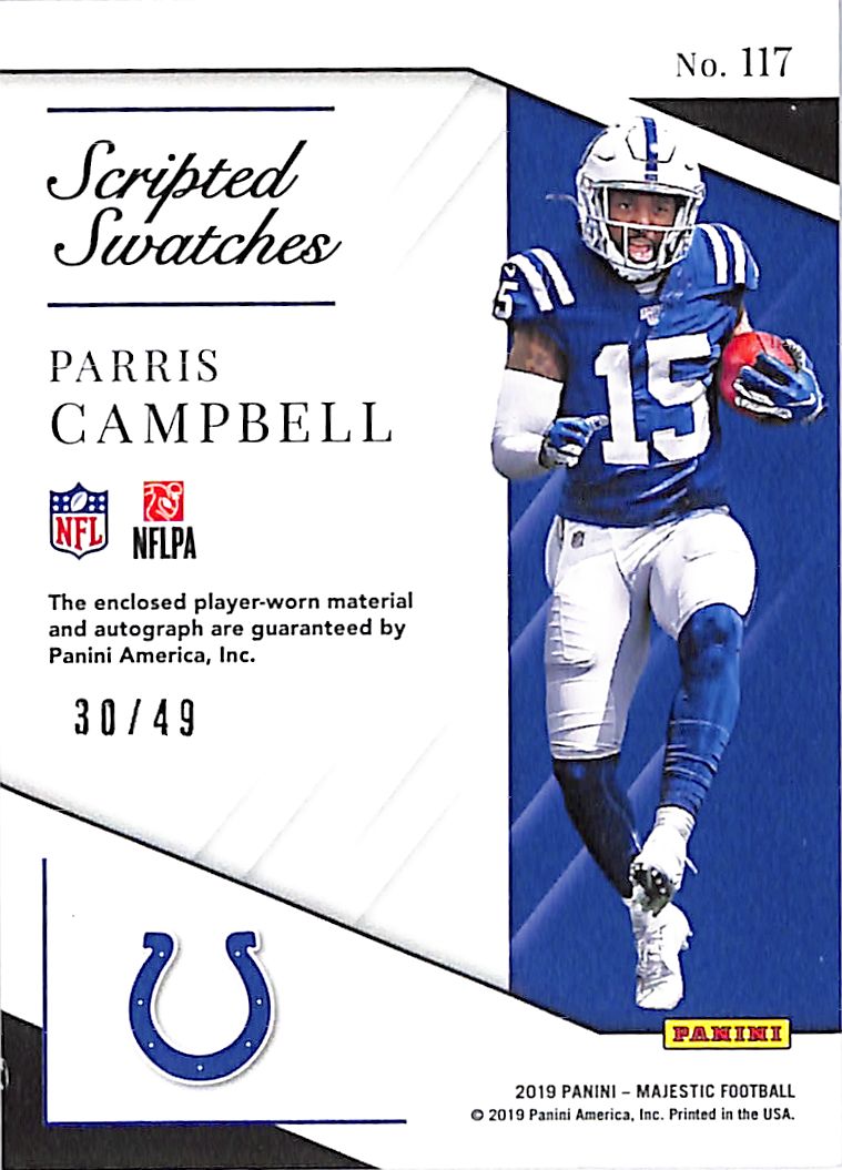 2019 Majestic Parris Campbell Auto Autograph Rookie RC Patch Jersey /49 Colts