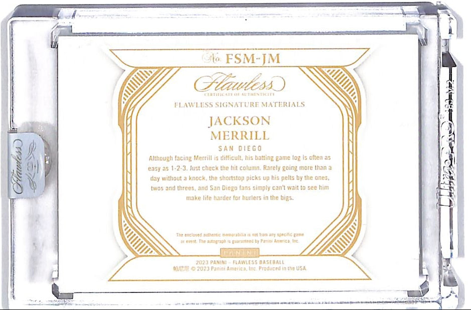 2023 Flawless Jackson Merrill Auto Autograph Patch Jersey Ruby /20 Padres