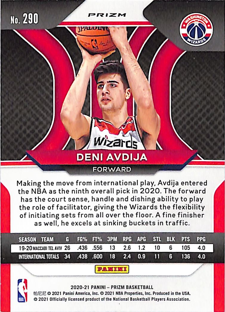 2020-21 Prizm Deni Avdija Rookie RC Red White and Blue #290 Wizards