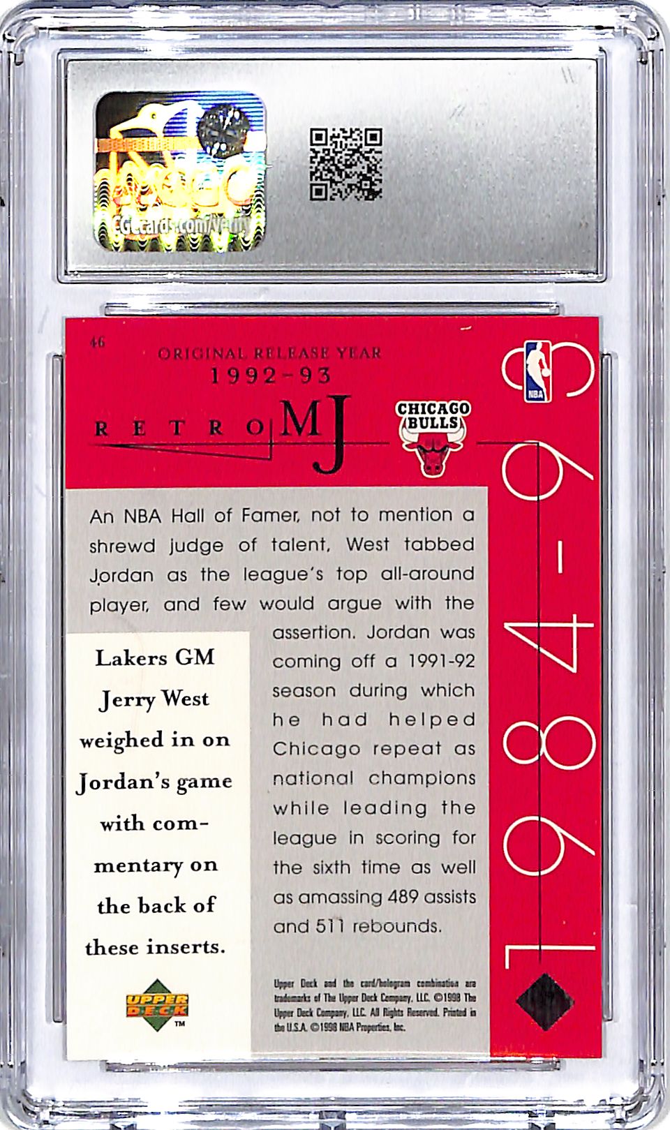 1998 Upper Deck MJ Career Collection Michael Jordan #46 CGC 10 Bulls