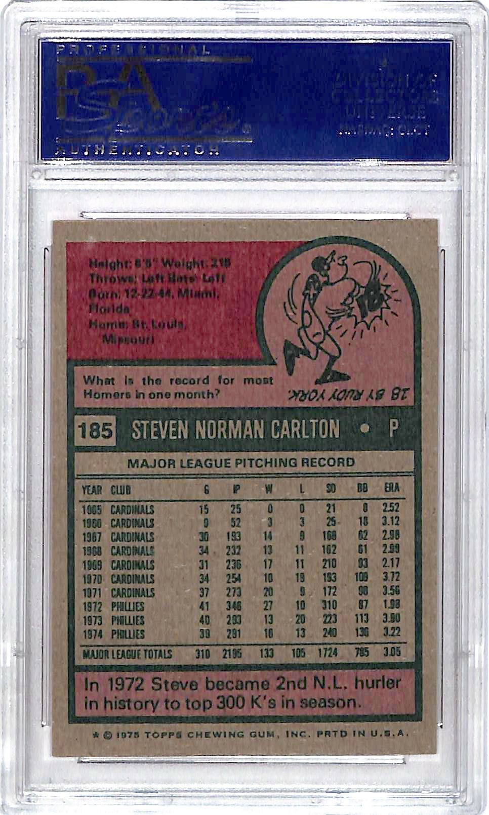 1975 Topps Steve Carlton #185 PSA 8 Phillies