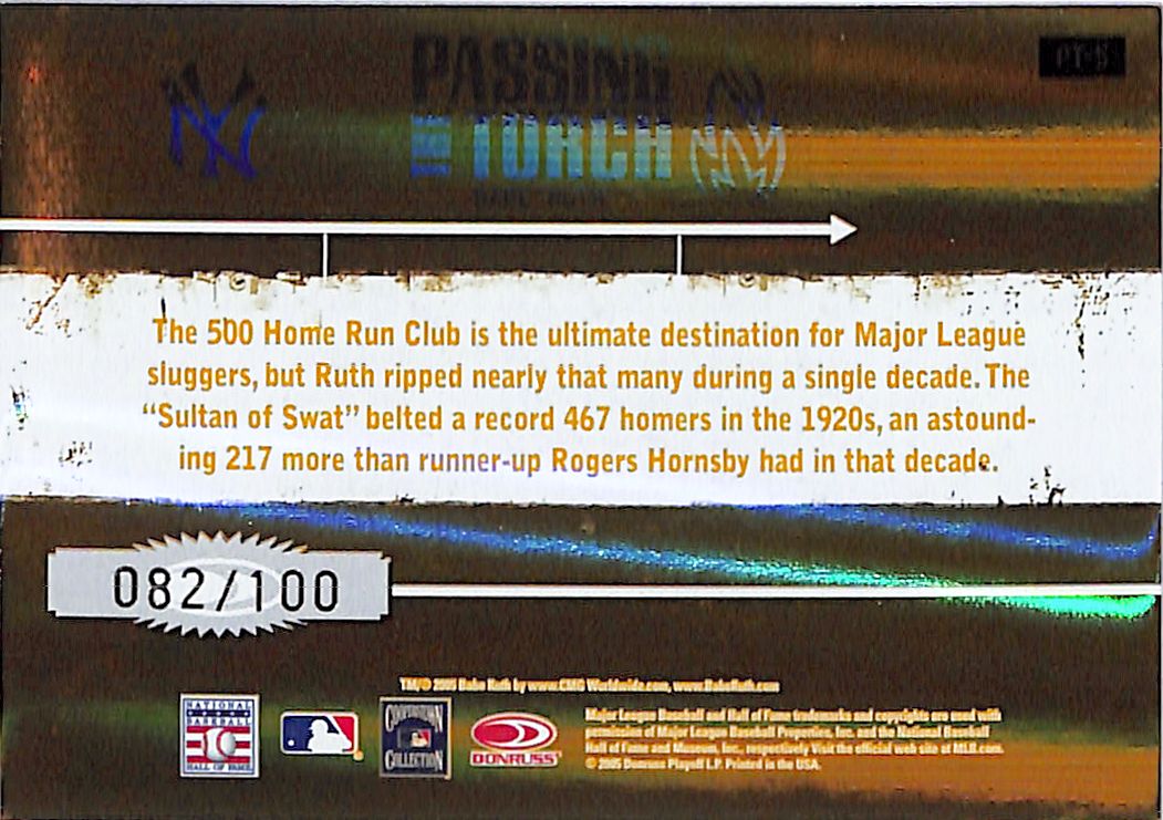 2005 Donruss Elite Babe Ruth Passing the Torch Gold /100 Yankees
