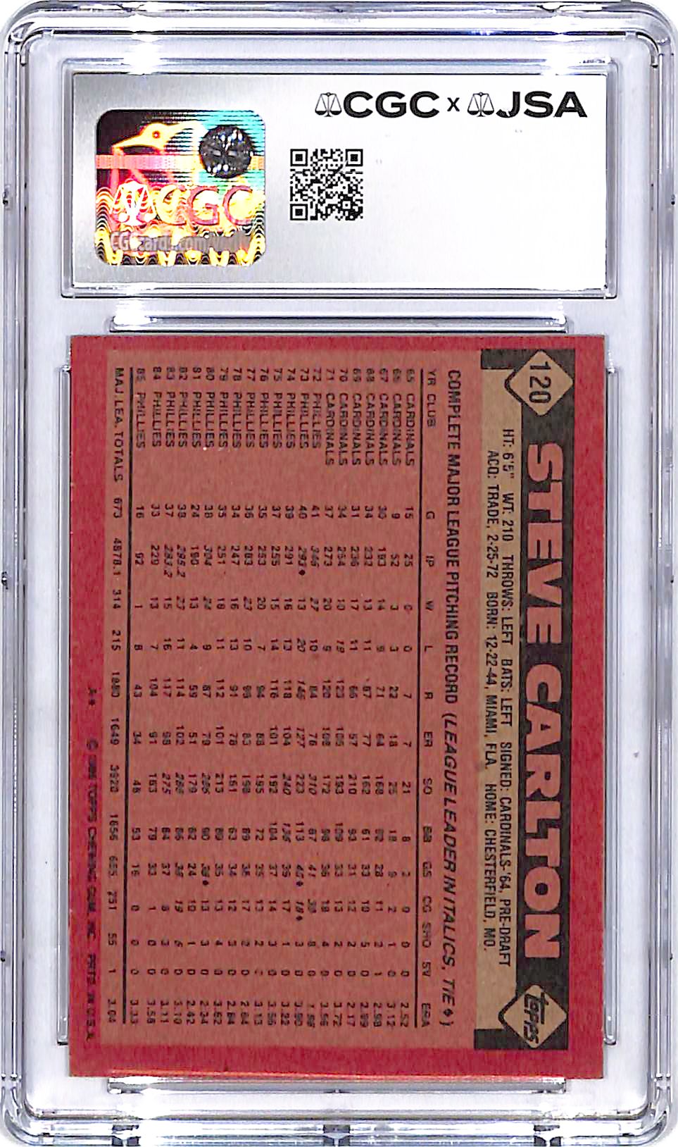 1986 Topps Steve Carlton Auto Autograph Signed CGC Authentic Phillies