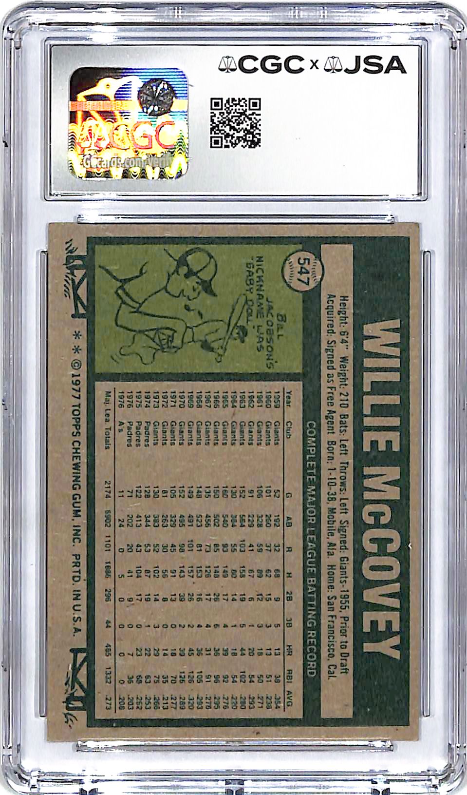 1977 Topps Willie McCovey Auto Autograph CGC Authentic Giants