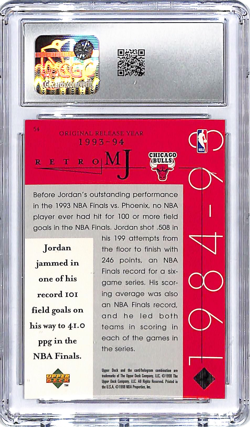 1998 Upper Deck MJ Career Collection Michael Jordan #54 CGC 10 Bulls