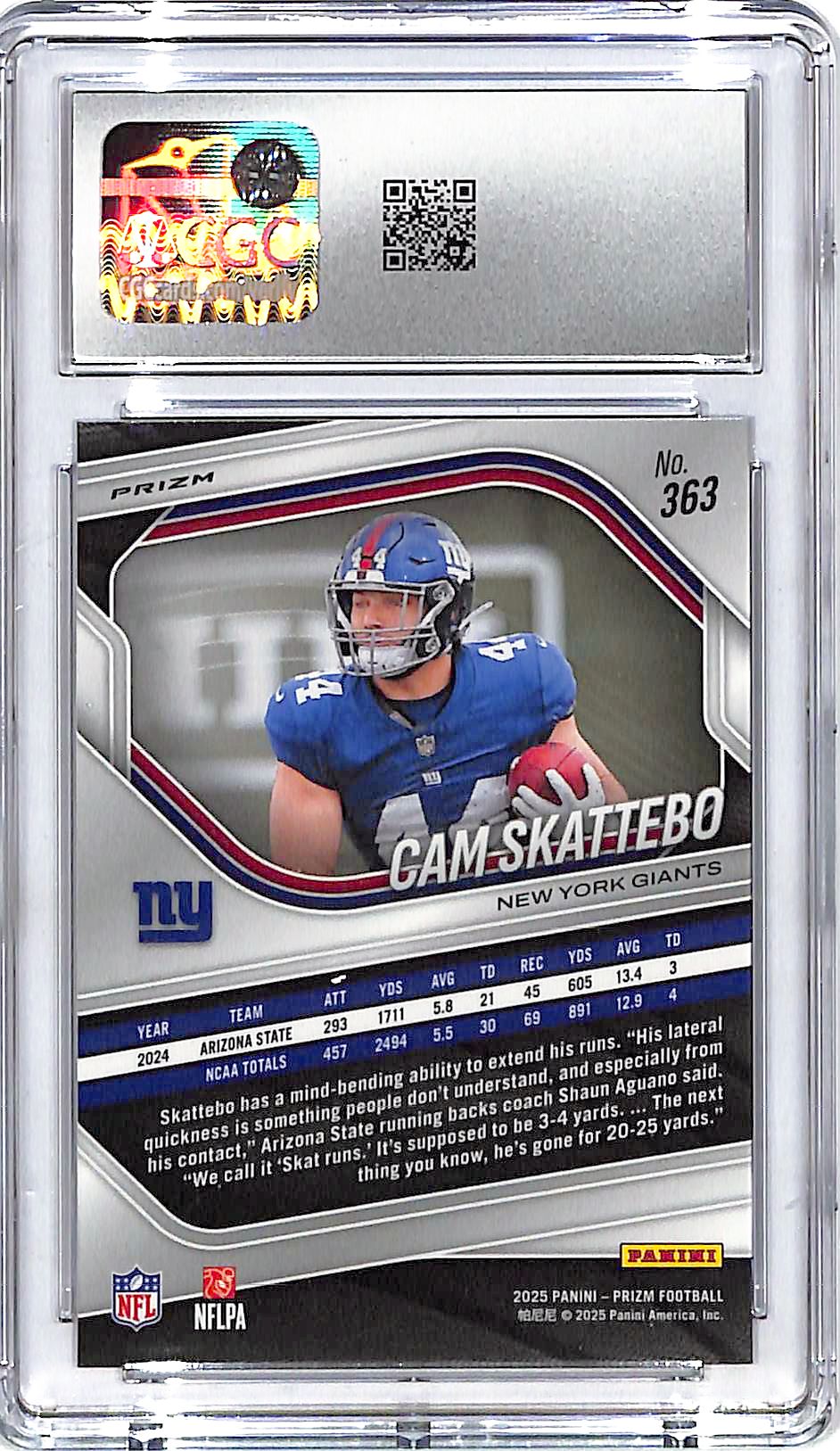 2025 Prizm Cam Skattebo Rookie RC Silver CGC 10 Giants