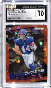 2025 Prizm Cam Skattebo Rookie RC Orange Cracked Ice CGC 10 Giants