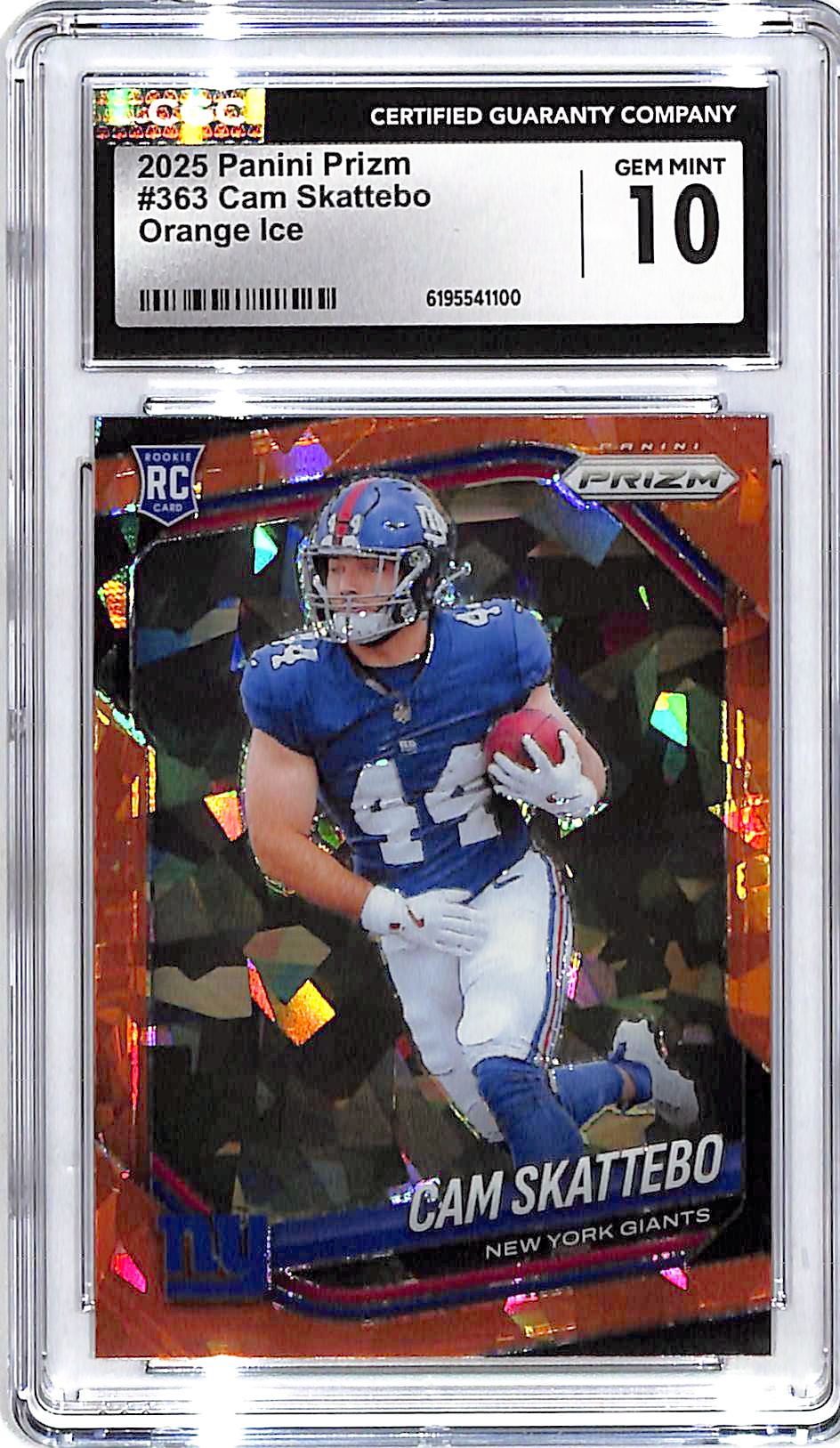 2025 Prizm Cam Skattebo Rookie RC Orange Cracked Ice CGC 10 Giants