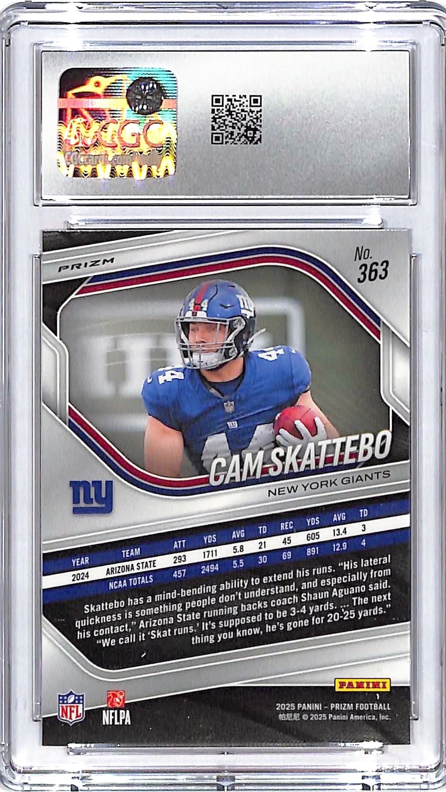 2025 Prizm Cam Skattebo Rookie RC Orange Cracked Ice CGC 10 Giants