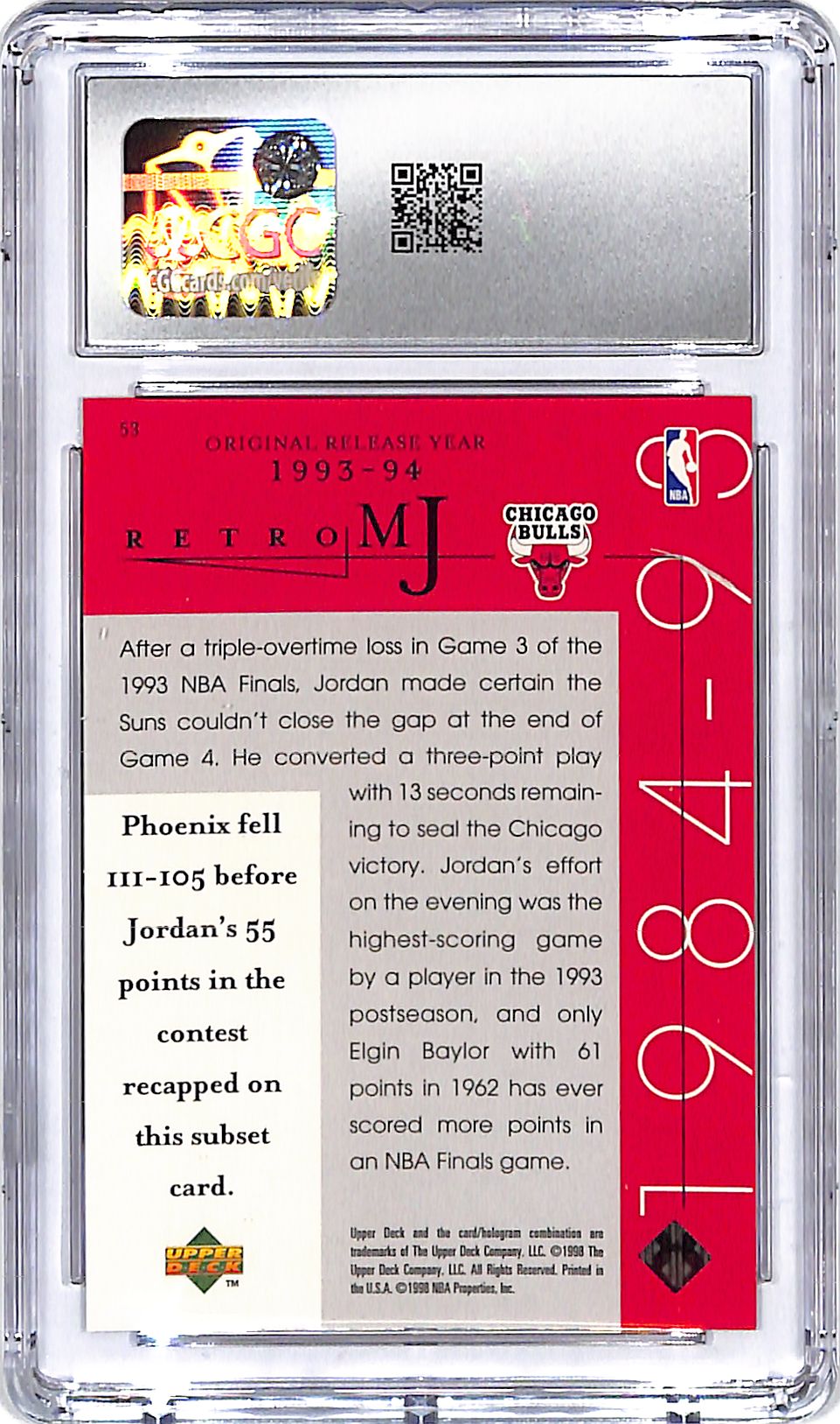 1998 Upper Deck MJ Career Collection Michael Jordan #53 CGC 10 Bulls