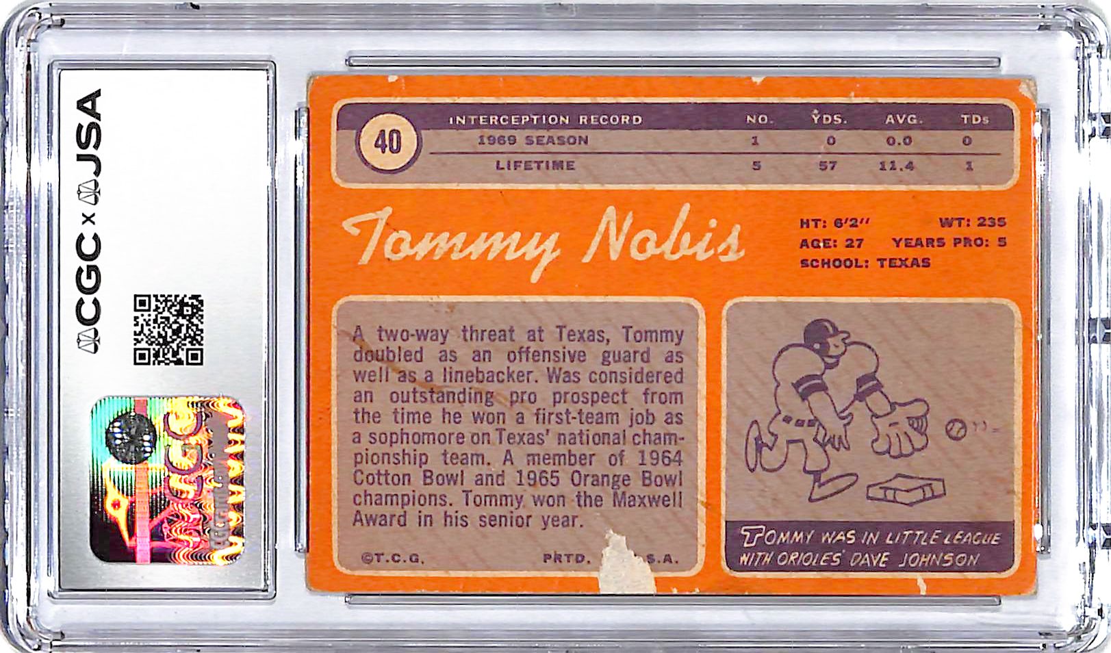 1970 Topps Tommy Nobis Auto Autograph CGC Authentic Falcons
