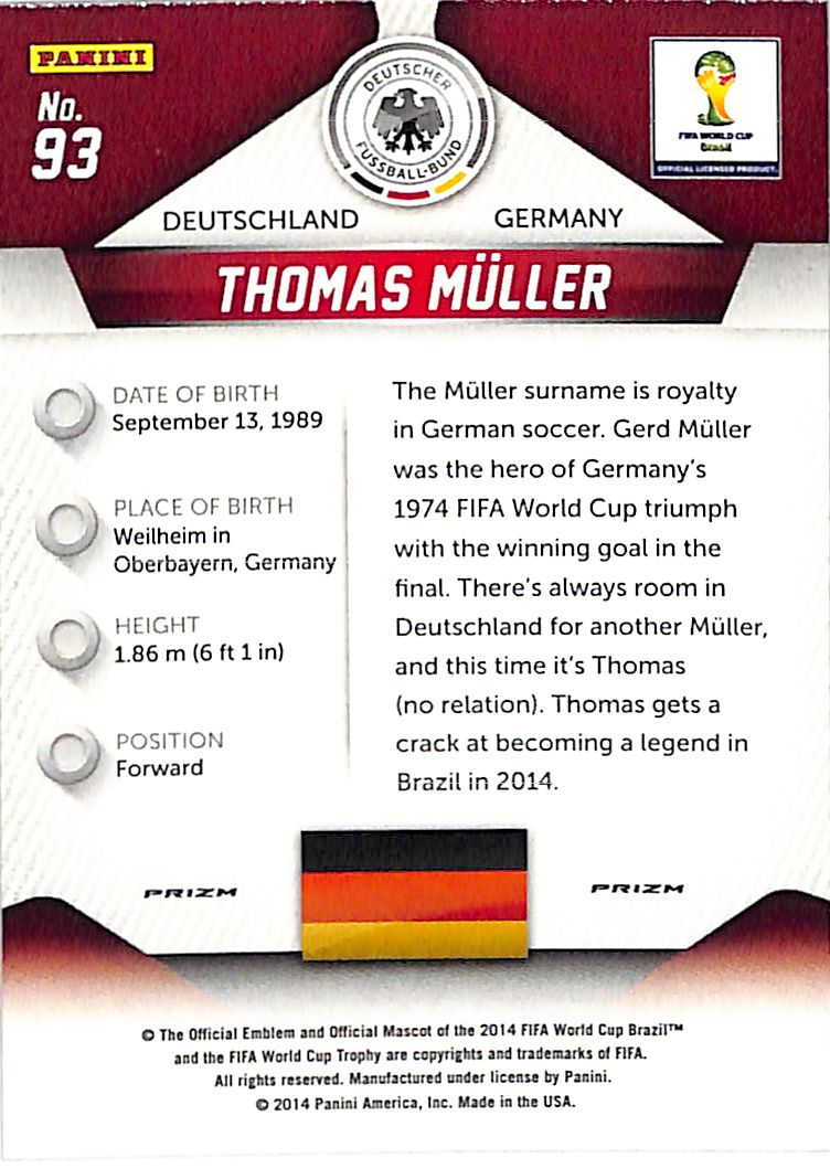 2014 Prizm World Cup Thomas Muller Red Yellow Pulsar #93 Germany