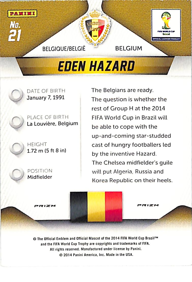 2014 Prizm World Cup Eden Hazard Silver Prizm #21 Belgium