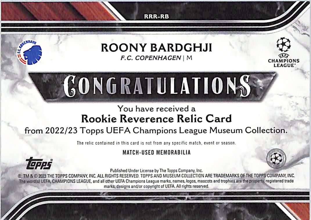 2022-23 Topps Museum Collection Ronny Bardghji Rookie RC Patch Jersey /199