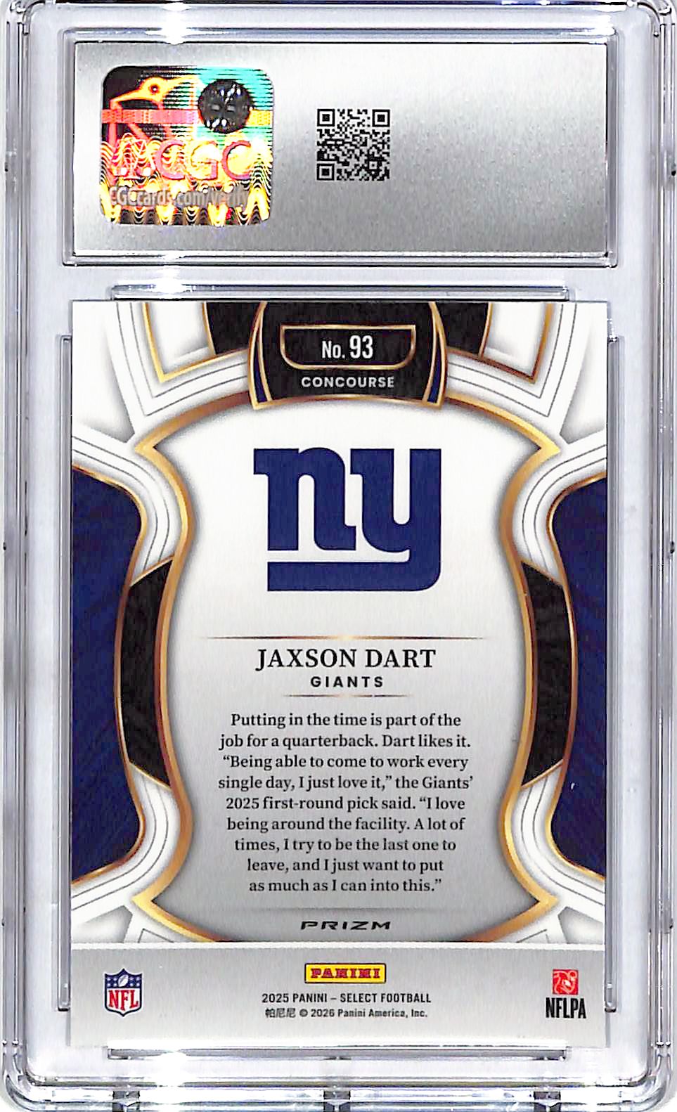 2025 Select Jaxson Dart Rookie RC Silver CGC 9 Giants