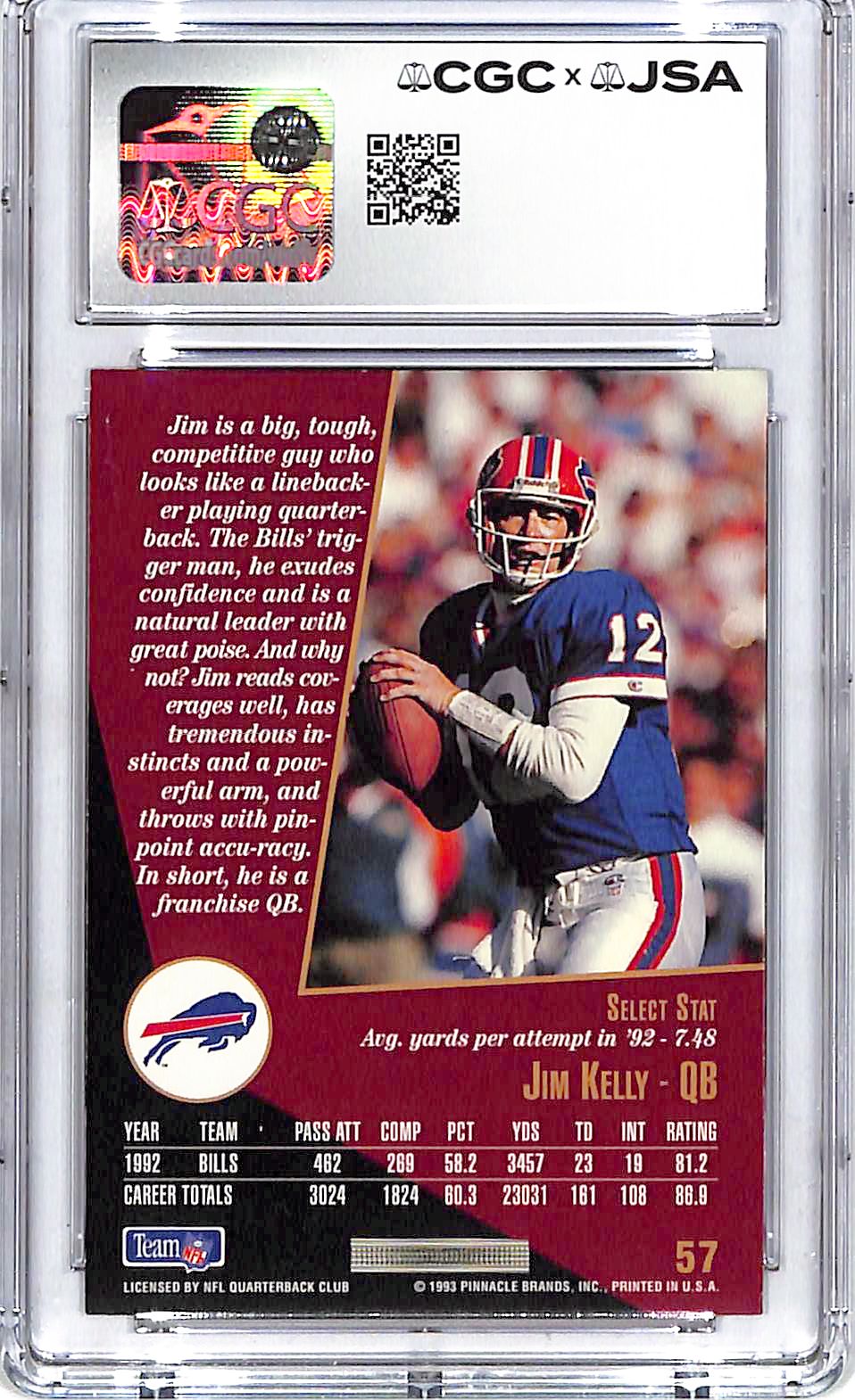 1993 Select Jim Kelly Auto AutograpH CGC Authentic Bills