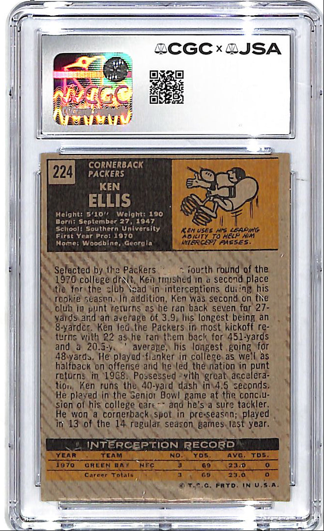 1971 Topps Ken Ellis Auto Autograph CGC Authentic Packers