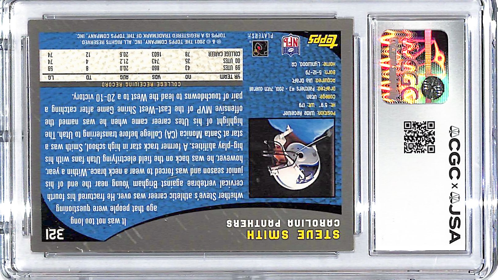 2001 Topps Steve Smith Rookie RC Collection Auto Autograph CGC Authentic Panthers