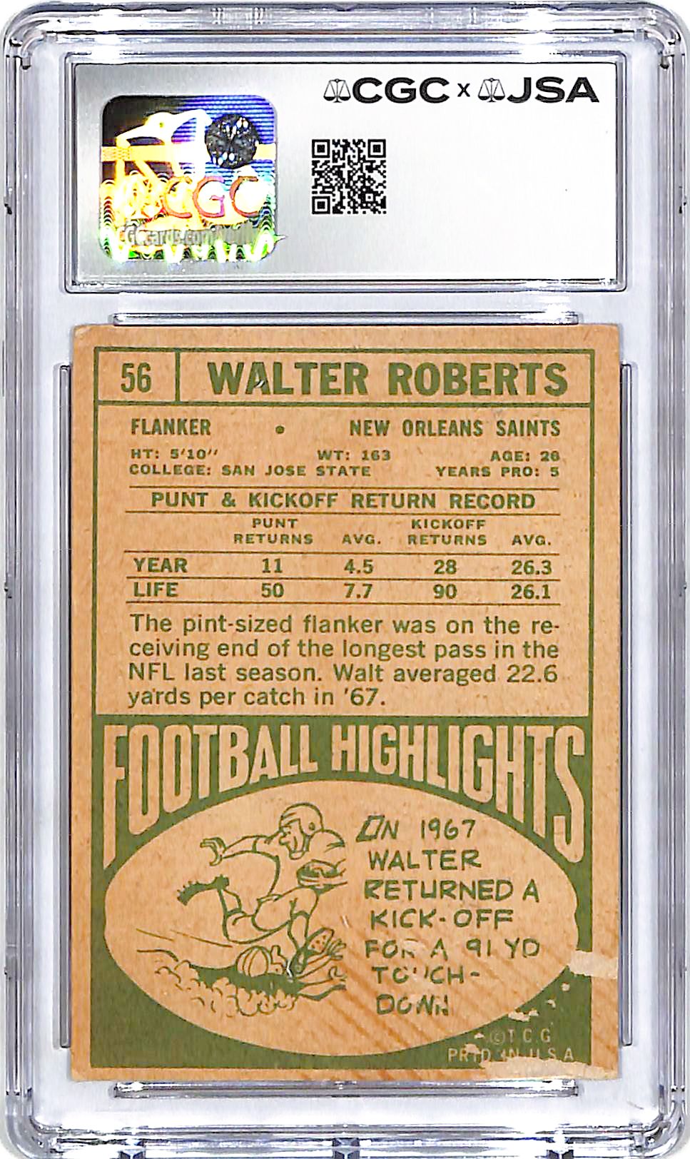 1968 Topps Walter Roberts Auto Autograph CCG Authentic Saints