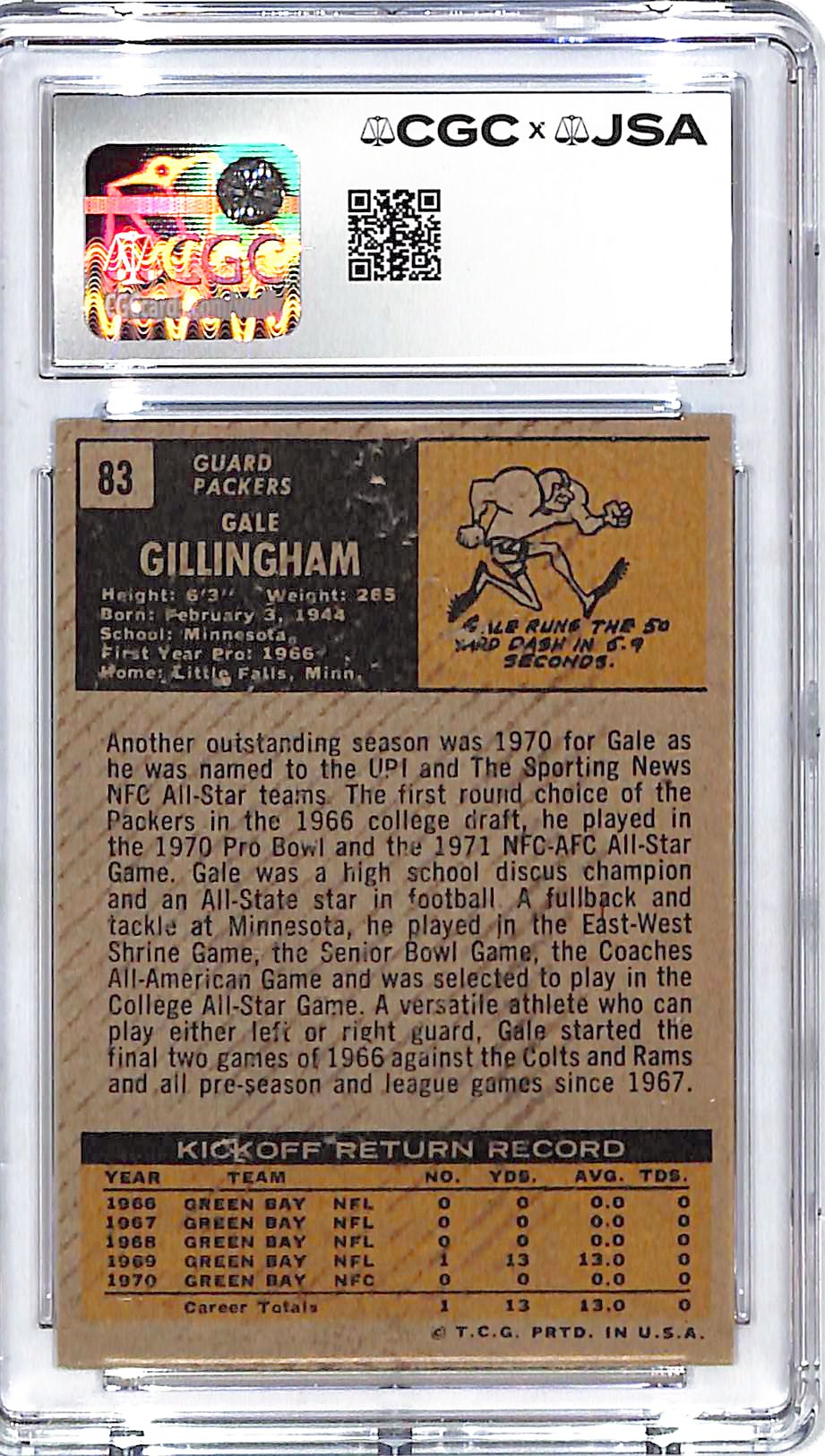1971 Topps Gale Gillingham Auto Autograph CGC Authentic Packers
