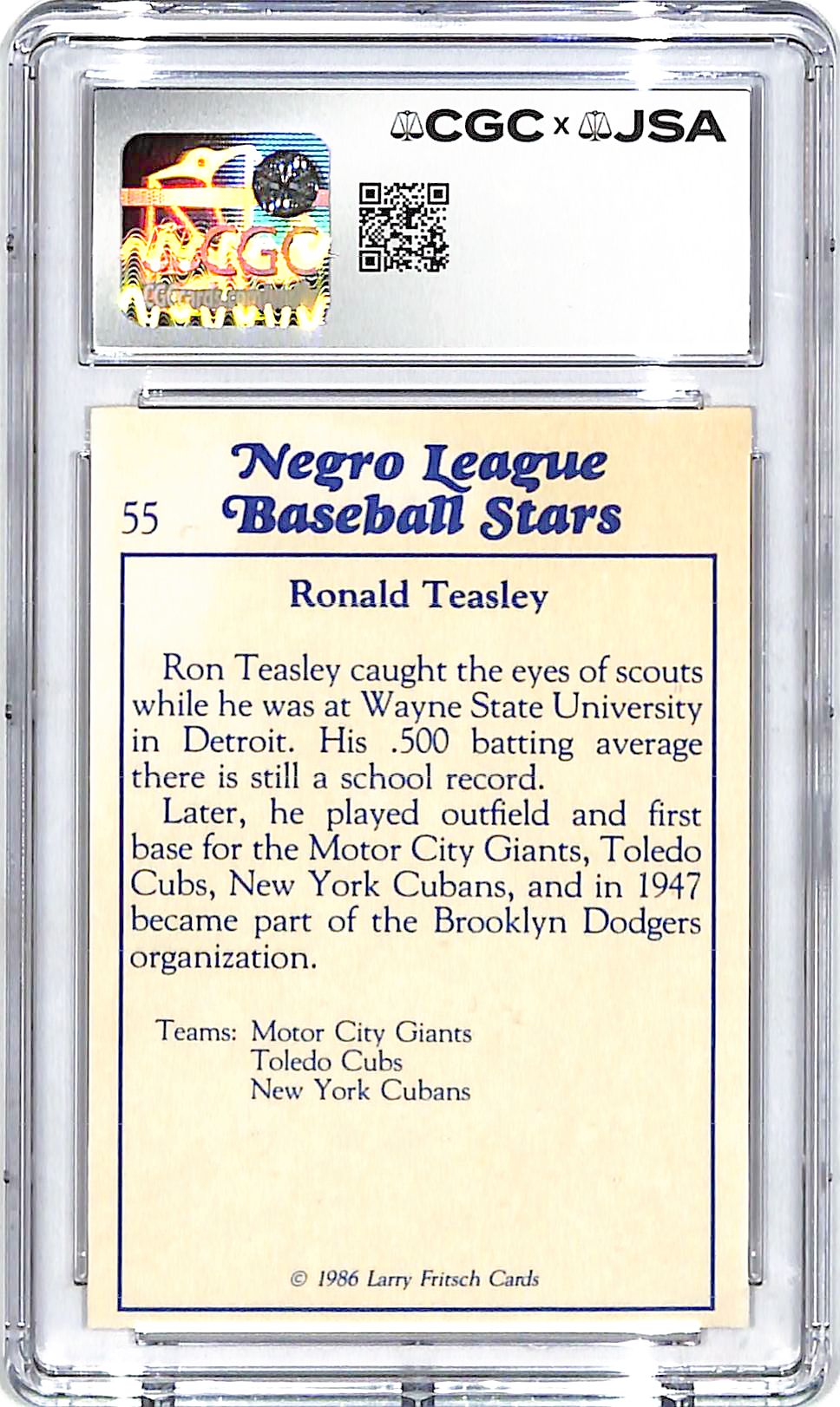 1986 Fritsch Negro League Stars Ron Teasley Auto Autograph CGC Authentic