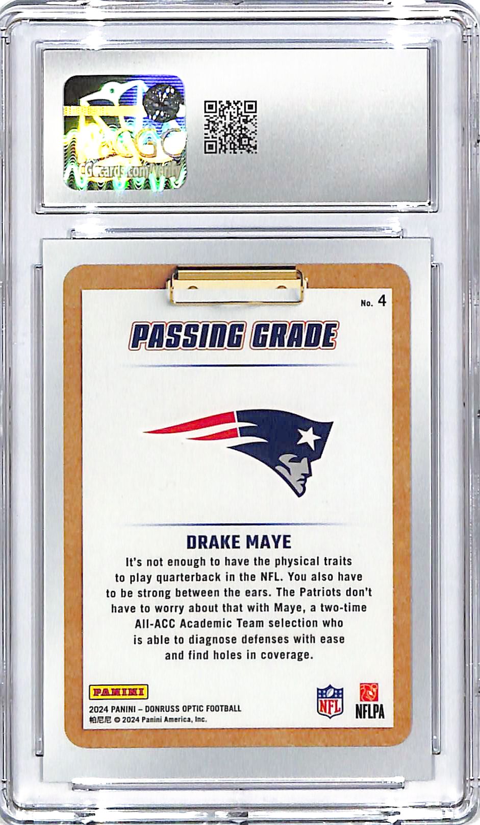 2024 Donruss Optic Drake Maye Passing Grade Rookie RC #4 CGC 10 Patriots