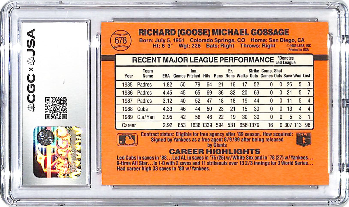 1990 Donruss Rich Goose Gossage Auto Autograph CGC Authentic Yankees