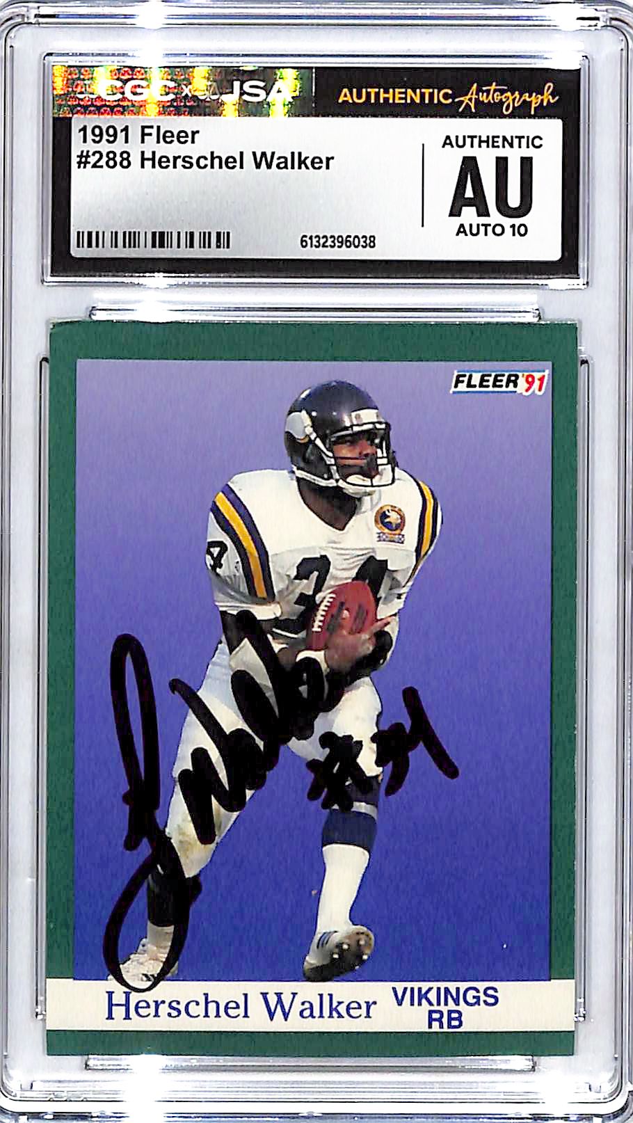 1991 Fleer Herschel Walker Auto Autograph CGC Authentic Vikings