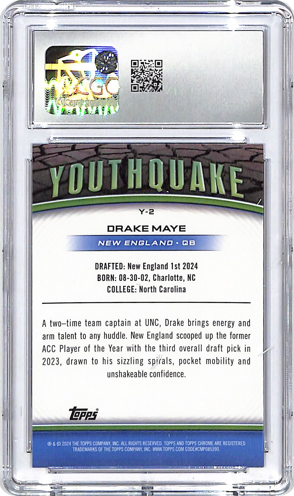 2024 Topps Chrome Drake Maye Youthquake Rookie RC CGC 10 Patriots
