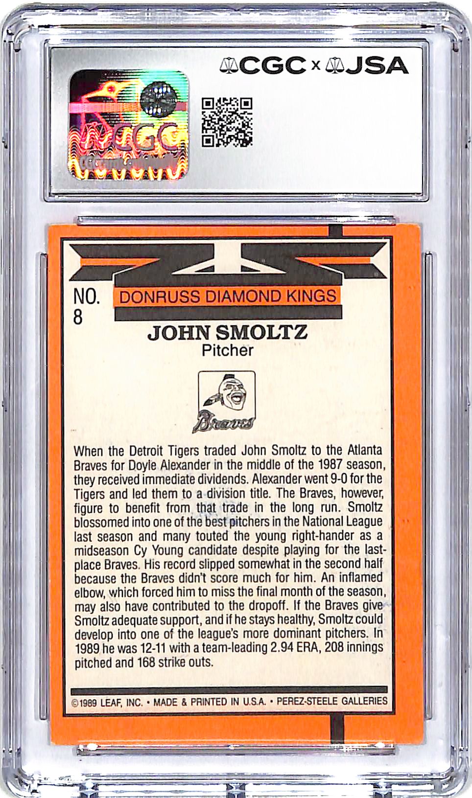 1990 Donruss John Smoltz Diamond Kings Auto Autograph CGC Authentic Braves