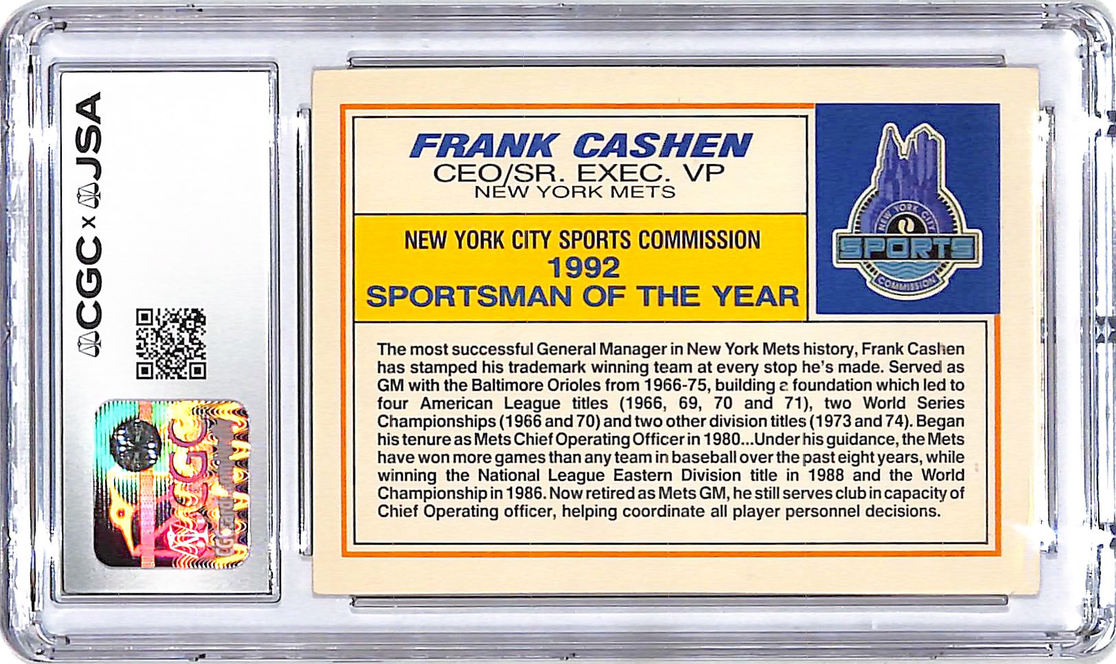 1992 Topps Frank Cashen Promo Auto Autograph CGC Authentic Mets
