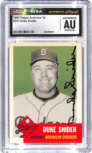 1991 Topps Archives 53 Duke Snider Auto Autograph CGC Authentic Dodgers